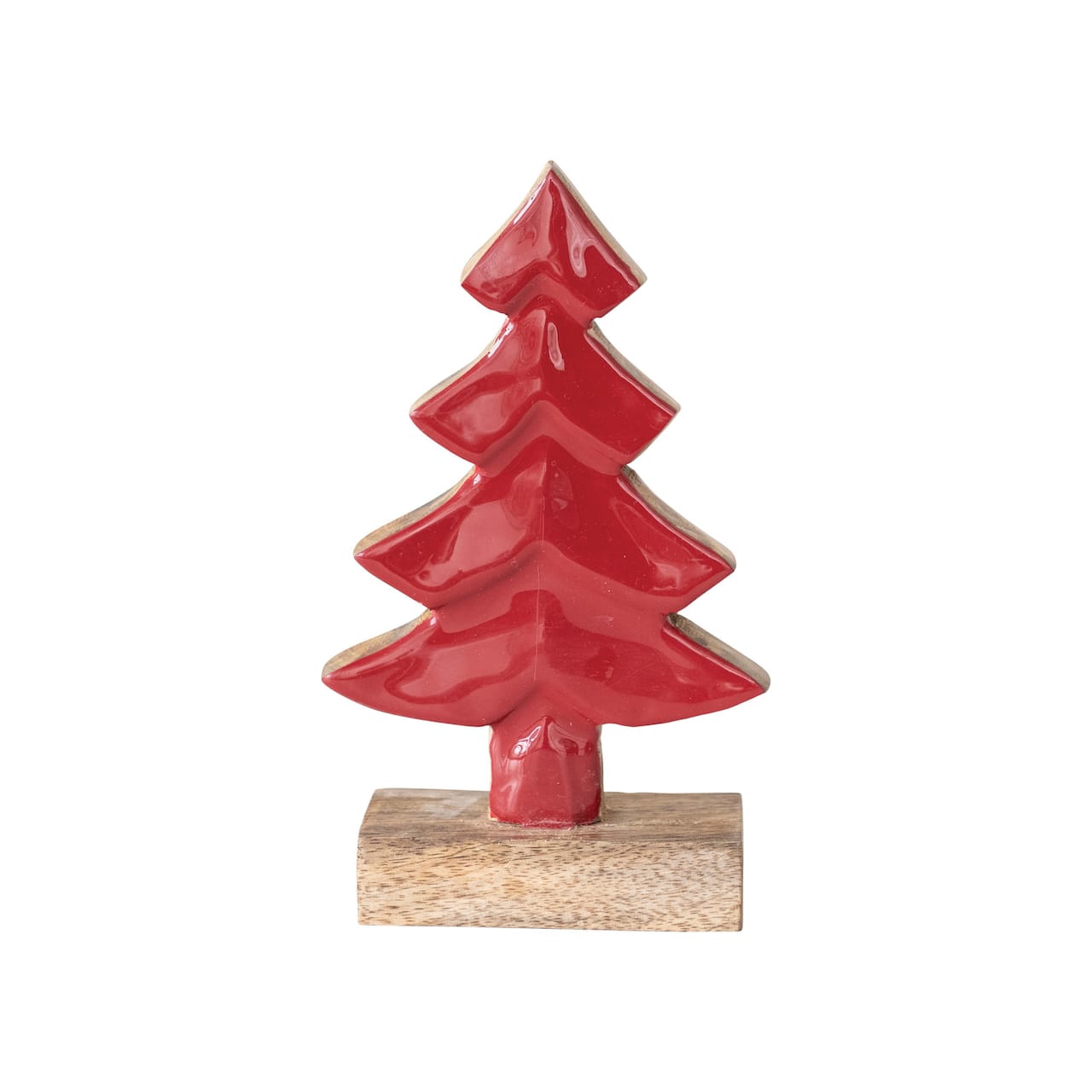 Hello Honey® 8" Carved Red Enameled Mango Wood Tree with Base